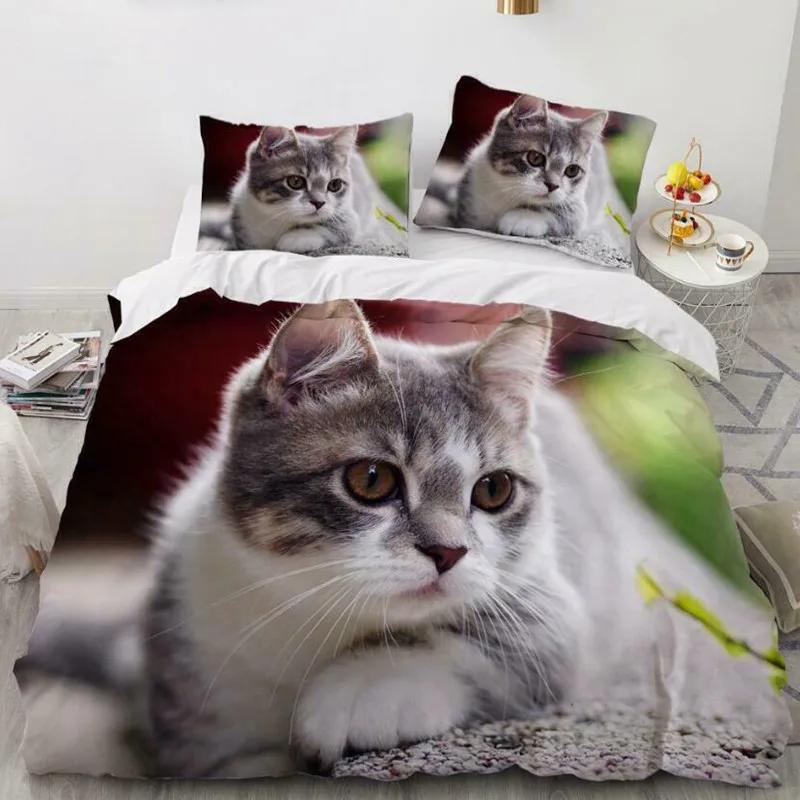 Комплект пододеяльников с изображением кошек, размер Queen, милый питомец, напечатанный на пододеяльнике для детей, мальчиков и девочек, 3D-покрывало из полиэстера с изображением животных из мультфильма