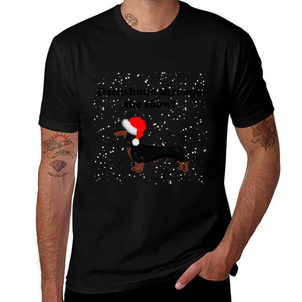 Dachshund Through The Snow Tshirt Soft Touch Basic Cotton Tshirt
