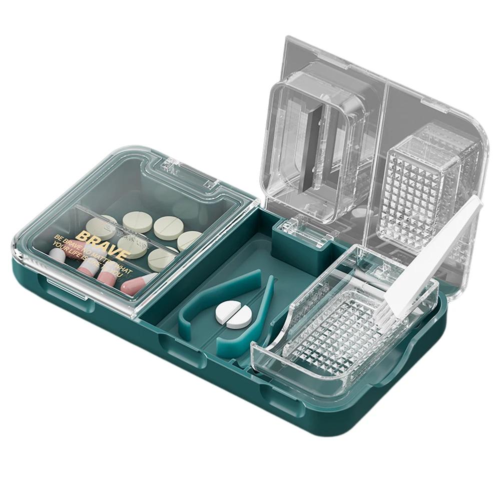 3 In 1 Pill Cutter Splitter Tiny or Small Large Pills Crusher Grinder with Powder Brush Grind Tablets Pill Carrier for Storage