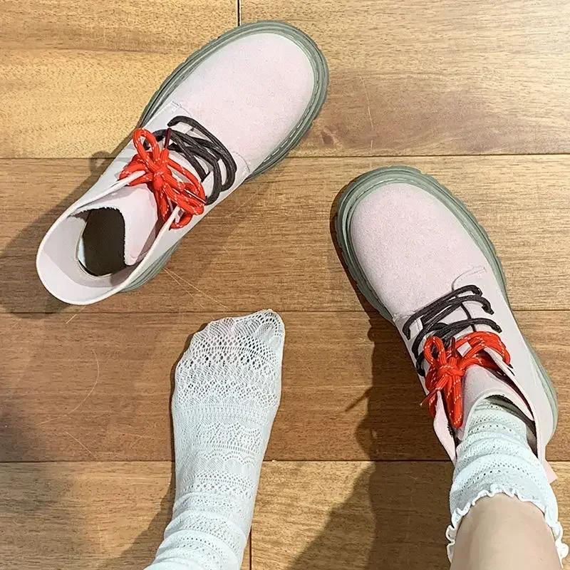 Модная обувь 2024 года брендовая женская обувь на шнуровке спереди женские ботинки модные с круглым носком повседневные ботинки женские горячая распродажа обувь на квадратном каблуке для женщин