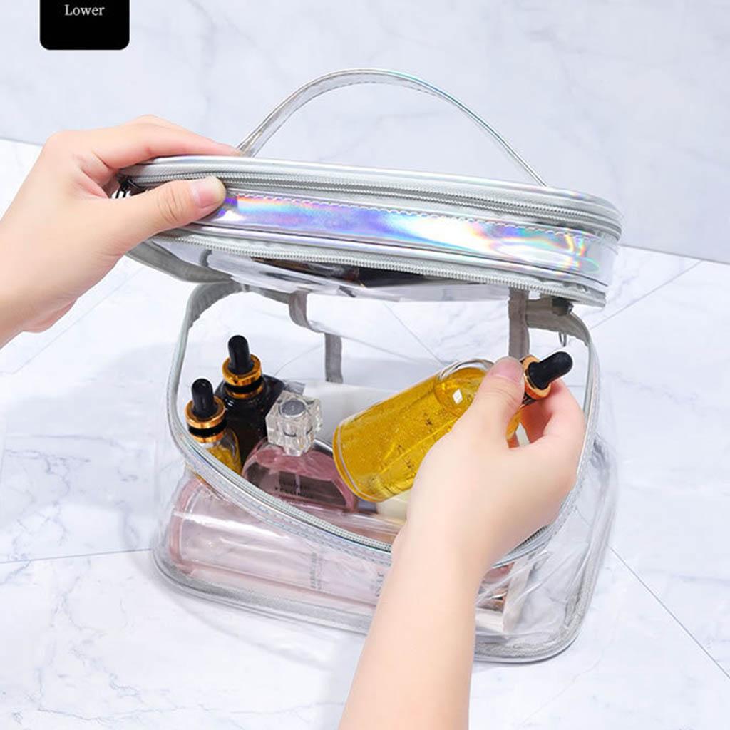 Portable Clear Makeup Bag 2 Layers Zipper Cosmetics Bags Travel Storage Pouch