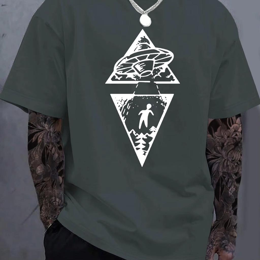 Men's Summer Cotton Fashionable Casual Loose Creative Interesting Pattern Printed Round Neck Short Sleeved T-shirt Top