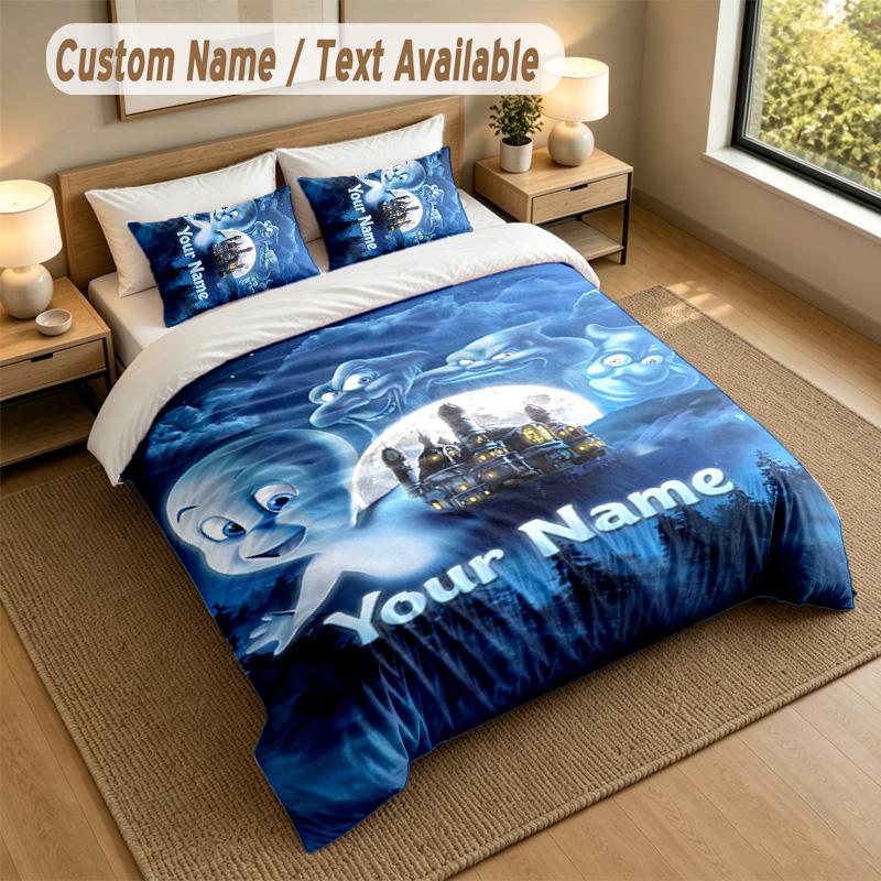 3Pcs Bedding Set Custom Name Text, 1 Sheet 2 Pillowcases Home Bed DecorCasper the Friendly Ghost