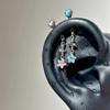 Милый Розово-Красный Циркониевый Звездный Кольцевой Гвоздик для Ушного Хряща из Нержавеющей Стали 316L Модная Изящная Серьга-Крестик для Женщин Y2K Панк-Украшение