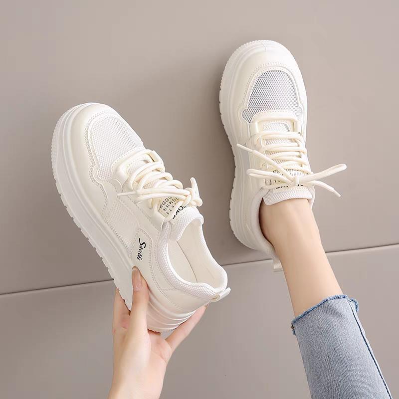 Fashionable Casual Shoes  Summer Mesh Breathable Versatile New White Shoes Women's Thick Sole Heightening Sneakers