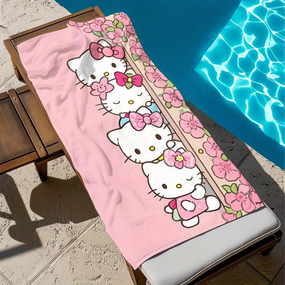 Hello Kitty Beach Towel Cartoon Flower Print Microfiber Quick Dry Bath Towel Oversized Absorbent Beach Blanket