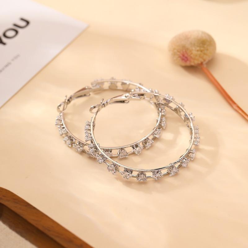S925 Sterling Silver Full Paved Zircon Large Hoop Earrings Sparkly Circle Earrings Fashion Statement Jewelry For Women Party