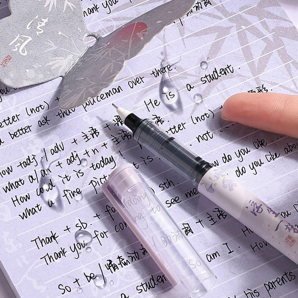 6Pcs Black Ink Straight Liquid Pen 0.5mm Black Ink Pens New Signature Pen School/Office