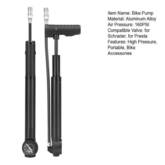 Мини-насос для велосипеда с креплением для манометра 160 фунтов на квадратный дюйм из алюминиевого сплава универсальный горный велосипед для шоссейных горных велосипедов