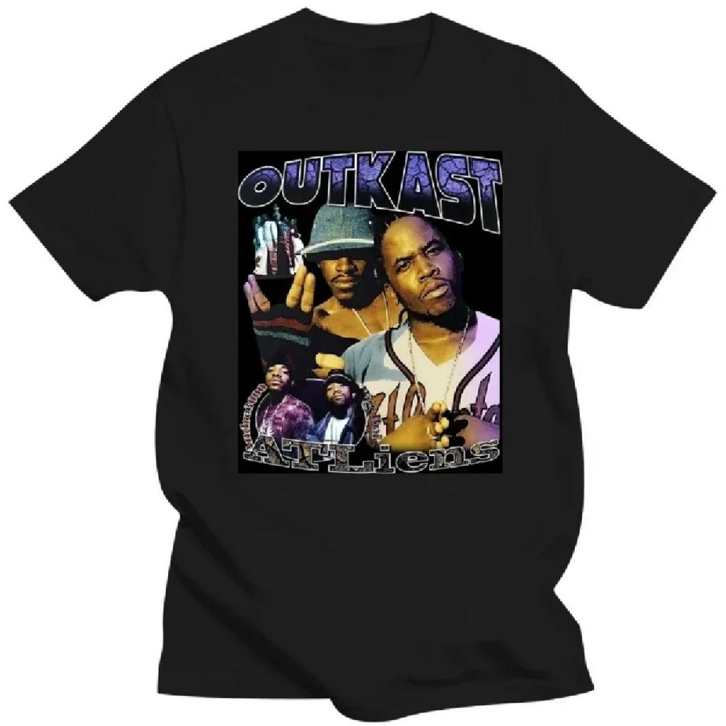Хлопковая футболка DMN Vintage Black Outkast Футболка в стиле хип-хоп и рэп Мужская футболка с коротким рукавом Тяжелая ткань Повседневная Круглый вырез Горячая распродажа