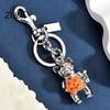 Handbag Decorative Accessory Halloween Cat Holding Pumpkin Keychain, Metal Car Key Pendant Ring Holder, Backpack Hanging Holder