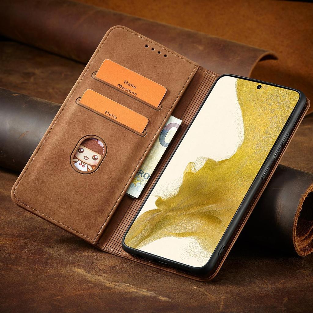 Samsung Galaxy S23+ Magnetic Wallet Case with Stand - Brown Leather Flip Cover by Hurtel