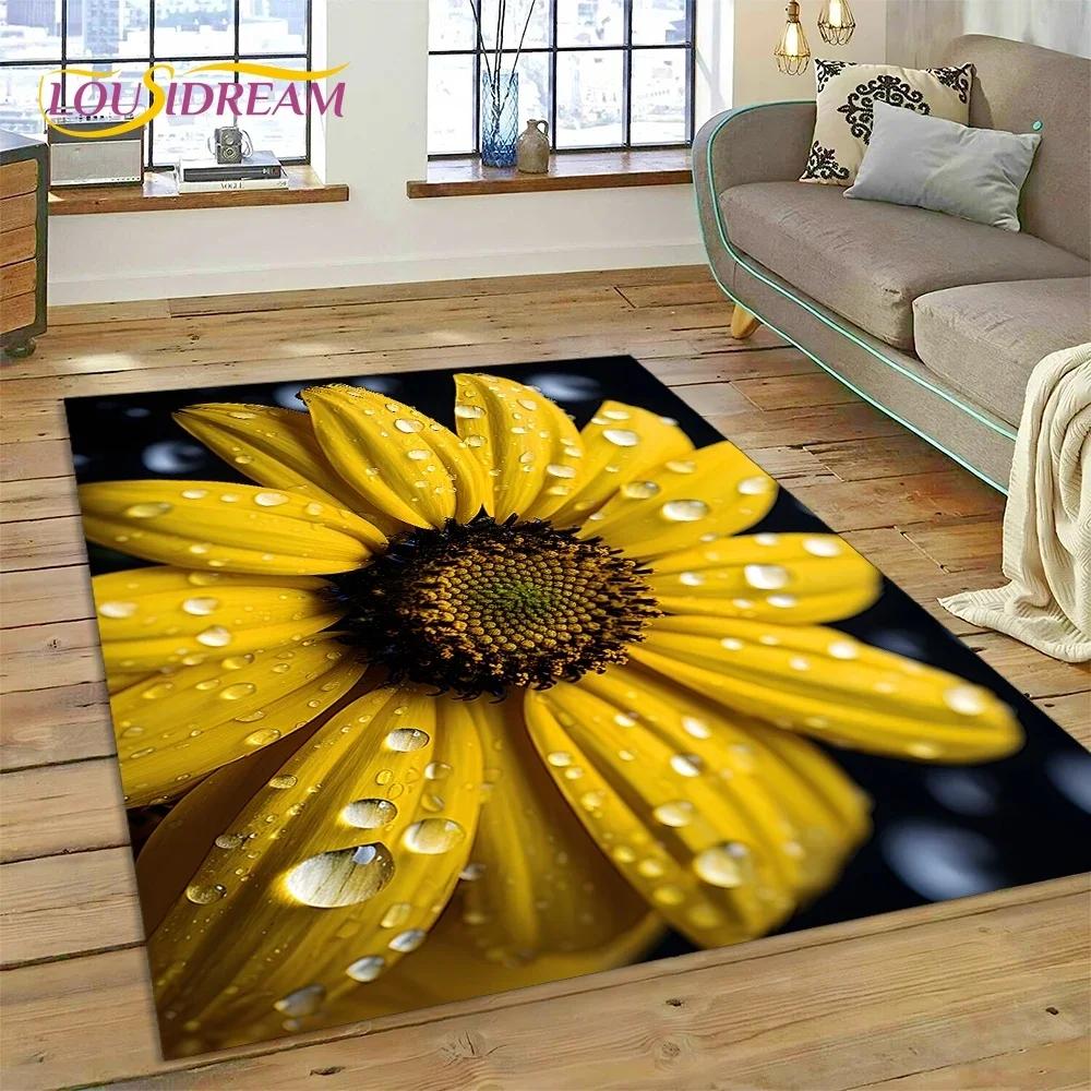 3D Dream Sun Flowers Скандинавский ковер с ромашками для спальни, гостиной, дома, украшение для дивана, детский игровой большой коврик для пола