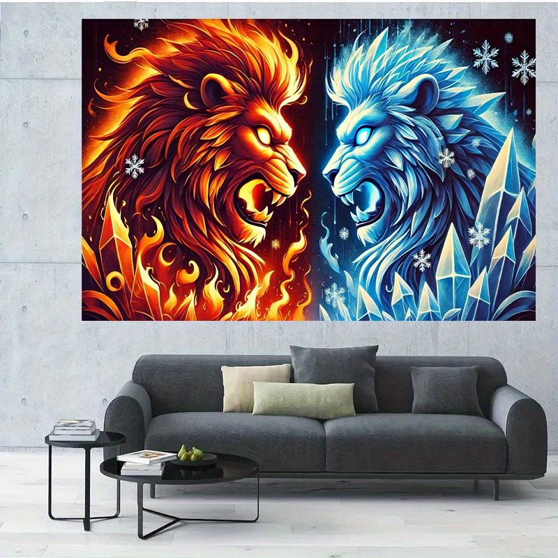 2D flat background cloth of the lion confrontation between fire and ice party decoration suitable for home polyester fiber