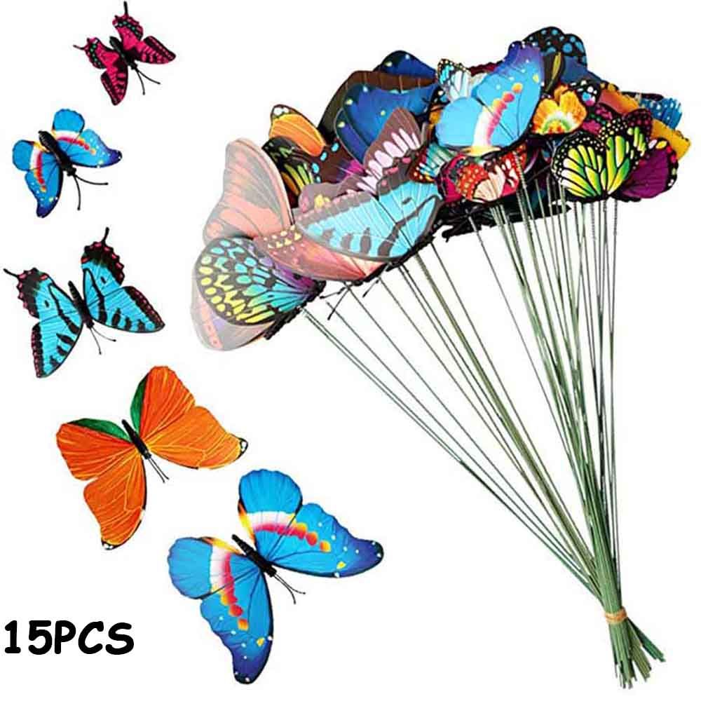 Bonsai Ornaments Garden Decoration Artificial Butterfly with Rods Fake Butterflies Simulation Color