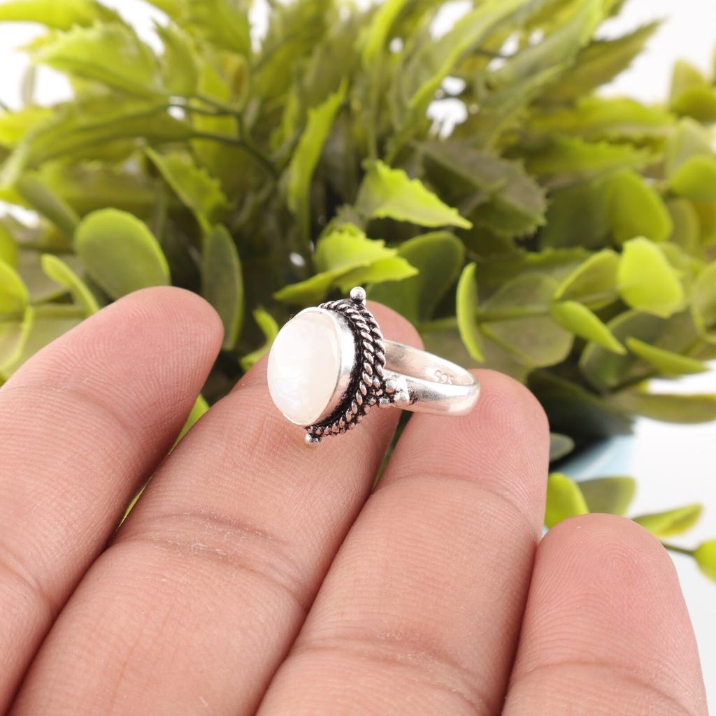 Rainbow Moonstone Gemstone 925 Solid Silver Jewelry Handmade Ring Birthday Gift RR-9-26