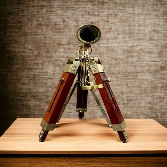 Antique Brass 25.4 Cm  Small Leather-Stitched Lance Prism Hiking Camping Telescope On Tripod - Best Kids Gift for Dad's Birthday