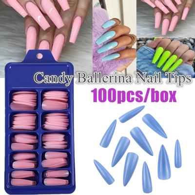 100 шт./компл. сплошной цвет, полная паста, остроконечные накладные наклейки для маникюра, аксессуары
