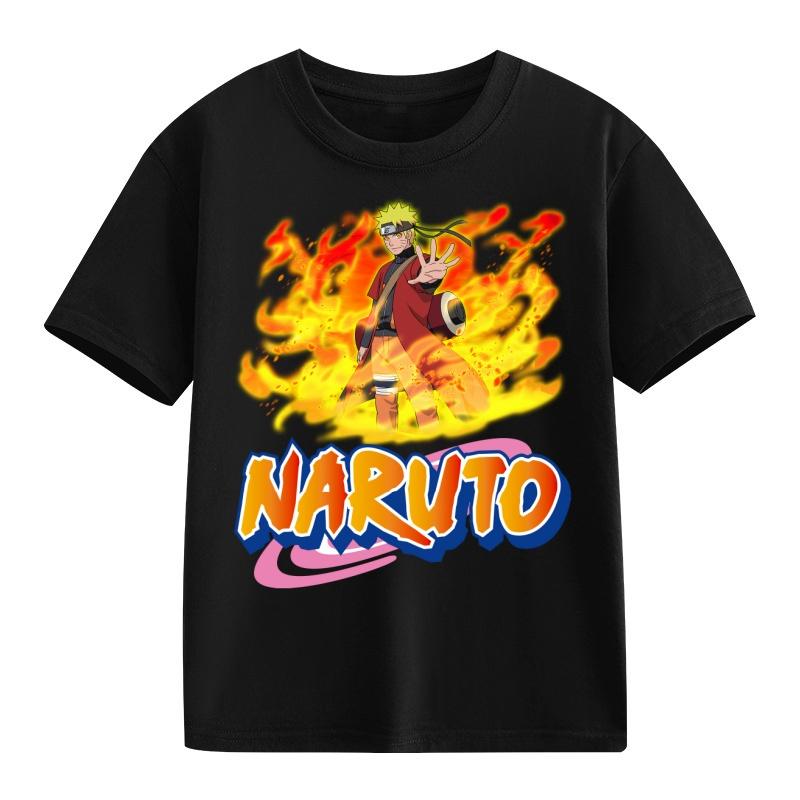 Детская футболка Наруто Узумаки Учиха Саске Хатаке Какаши Печать с персонажами аниме Хлопок Короткий рукав Мальчики Девочки Свободные Круглый вырез Топы