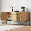 Kitchen Cabinet Sideboard 3 Drawers, 2 Doors, Metal Legs, Lines Design, Living Room/Bedroom/Kitchen, 150x40x75 Cm, Natural Wood Color