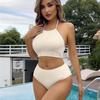 2024 European & American Solid Color High Waist Split Bikini Swimsuit for Women