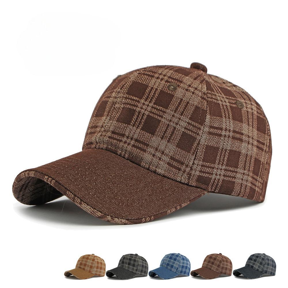 Vintage Plaid Denim Baseball Cap for Men Women Structured Hard Top Tartan Check Sun Hat Casual Retro Peaked Cap