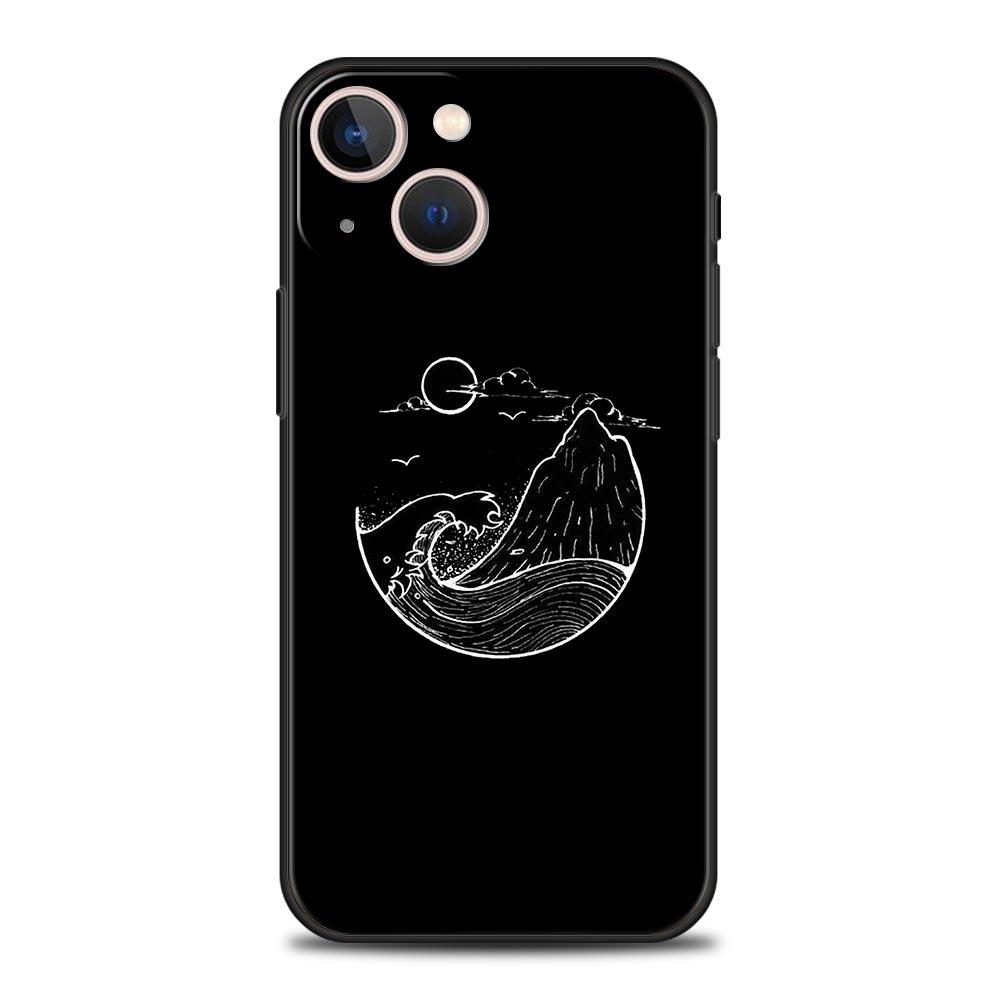 Couple Black and White Love Sun Moon Luxury Phone Case For iPhone 13 15 14 12 11 Pro MAX XR X SE XS 7 8 Plus Silicone Cover
