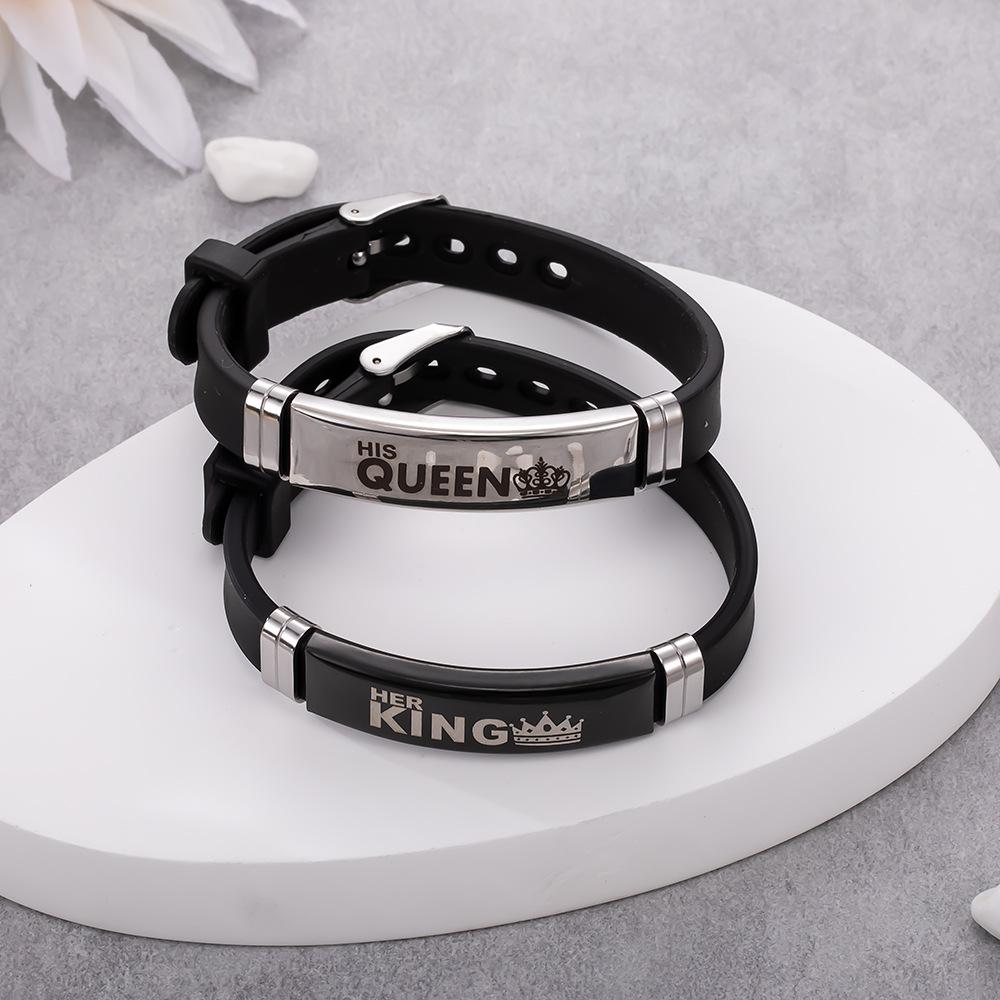 1 Set Crown pattern personalized couple-style adjustable silicone bracelet