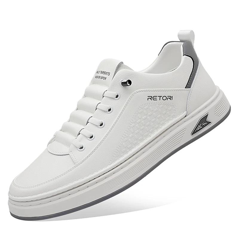 Модная Новая Мужская Обувь Высококачественная Кожа Повседневная Обувь для Мужчин Дизайнерские Кроссовки Tenis Masculino Комфортная Шнуровка Белая Спортивная Обувь