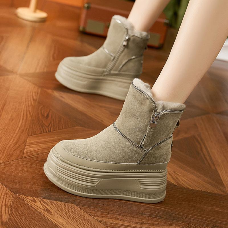 Thick-soled Snow Boots Women's 2025 Winter New Piled Thickened Cotton Shoes Inner Height Increase Women's Shoes Warm Cotton Boots Women's Boots