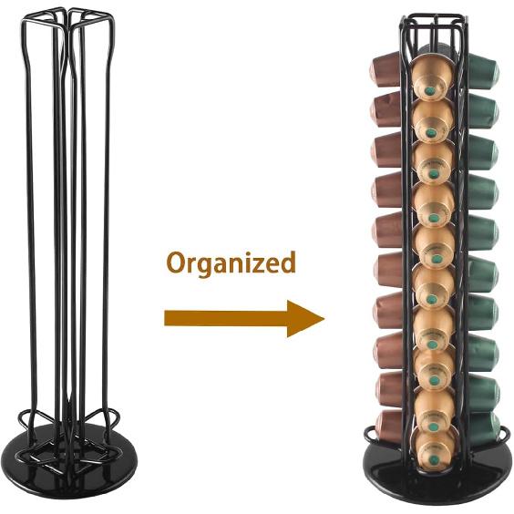 SEVENLINE Coffee Pod Holder Stand Compatible With Nespresso Original Pods Carousel Storage Rack Capsules Organizer For 40 Capsules (Black)