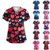 Women's Valentine's Day Printed  Uniform Work Uniform V-Neck Pocket Protective Uniform