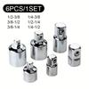 6pcs Ratchet Wrench Socket Converter Sleeve Head Adapter 1/2 "  To 3/8"  To 1/4 "Stainless Steel To 1/4" To 1/2 "To 3/8"