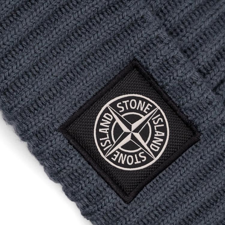 STONE ISLAND Шерстяная вязаная шапка с логотипом компаса Мужские шапки Сине-серый 7915N22C3-V0062