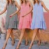 Womens Casual Sleeveless Plaid Knee Length Dress Party Dress