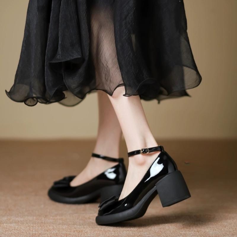 Chunky Heel Mary Jane Shoes Spring and Autumn New Pumps Bow Retro High-heeled Shoes for Women Fashion Loafers