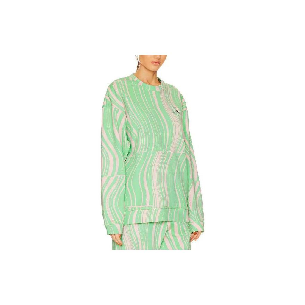 Adidas X Stella McCartney Logo Print Wave Round Neck Pullover Long Sleeve Sweatshirt Women Sweatshirt Green HT1105