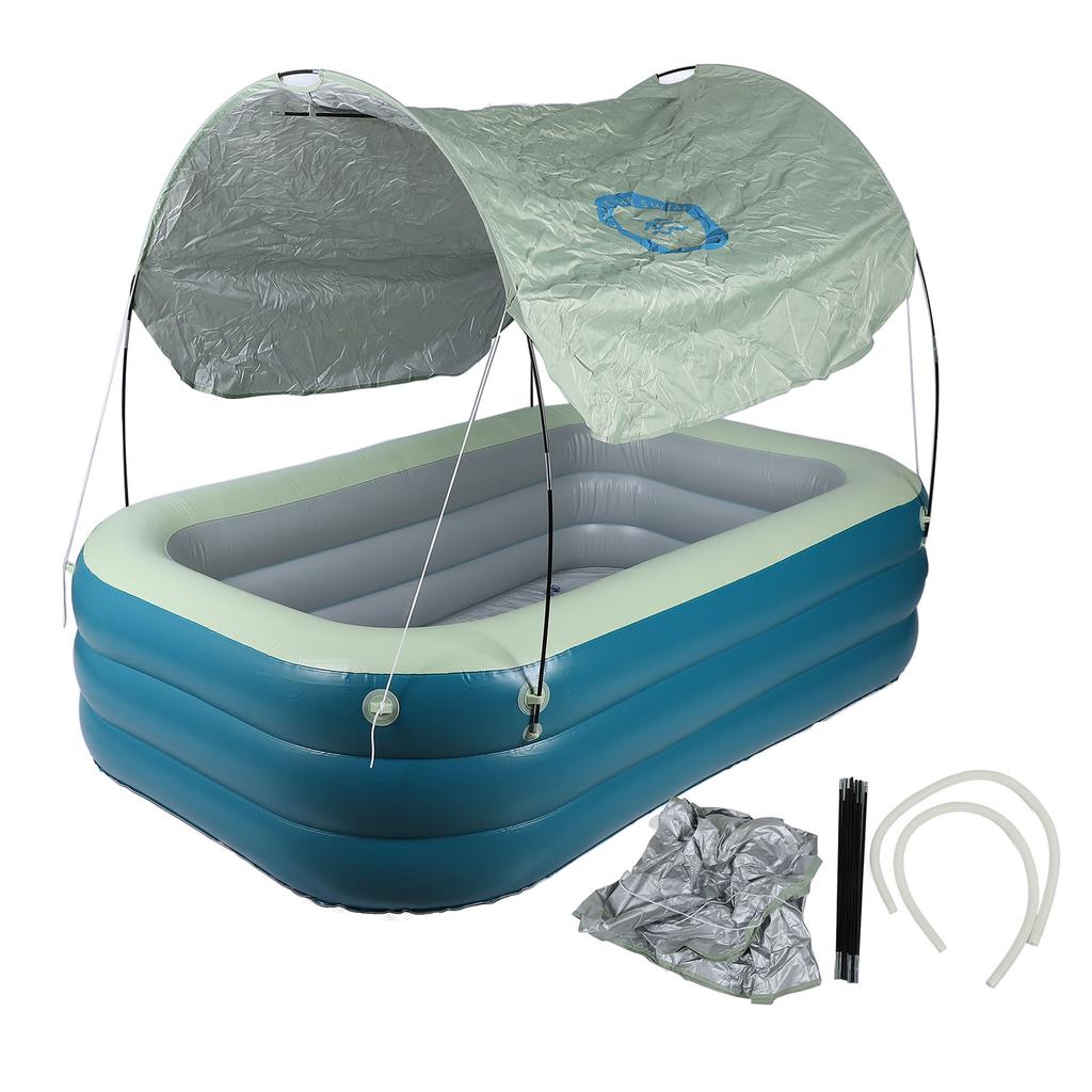 Inflatable Pool Thickened Large Blow Up Swimming Pool with Canopy Slide for Kids Backyard Outdoor