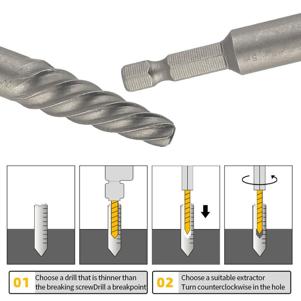 11Pcs Screw Extractor and Left Hand Drill Bits Set Included 5Pcs Screw Extractor, 5Pcs HSS Drill
