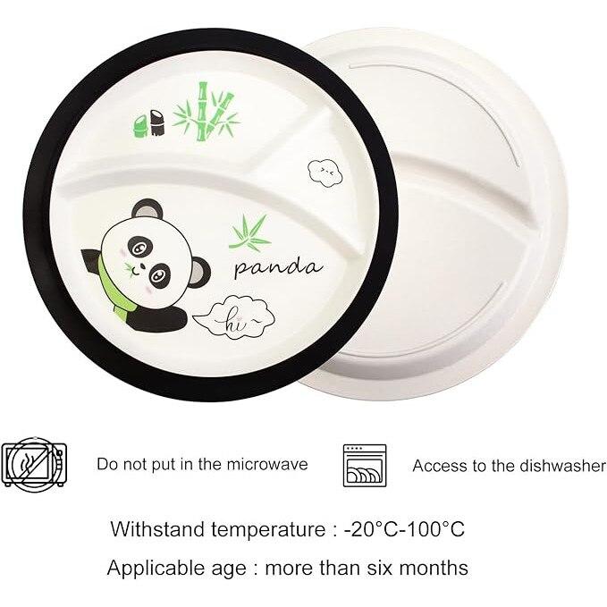 5-Piece Bamboo Panda Baby Feeding Set, Natural Eco-Friendly Reusable Plate Bowl Spoon Fork, Cute Toddler Kitchen Accessories