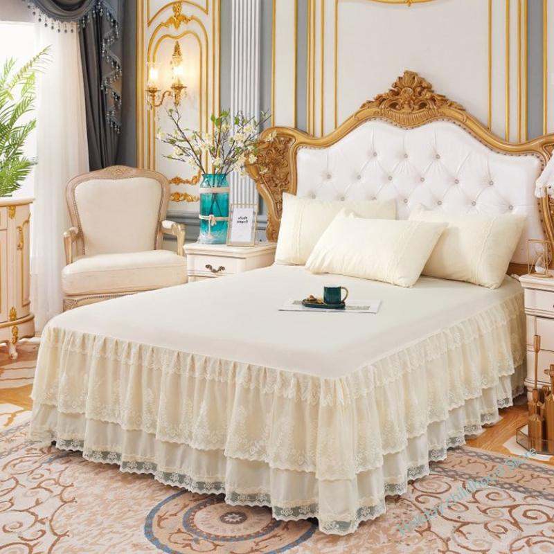 Lace Bed Skirt Luxury Princess Girl Bedspread Queen King Size Spring Fitted Sheets Bed Mattress Cover Retro Bedding with Skirt