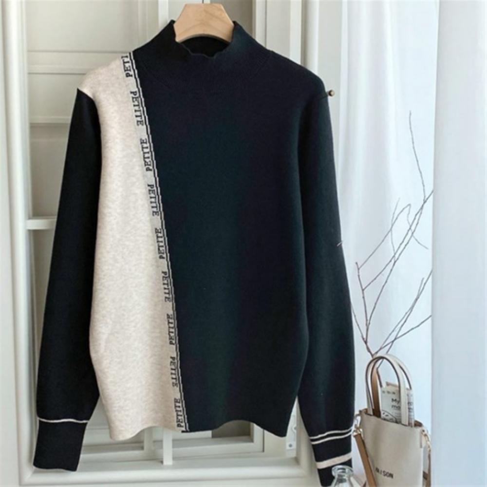 New Arrivals Open Run Women Nylon Two Tone Lettering High Neck Long Sleeve Knit