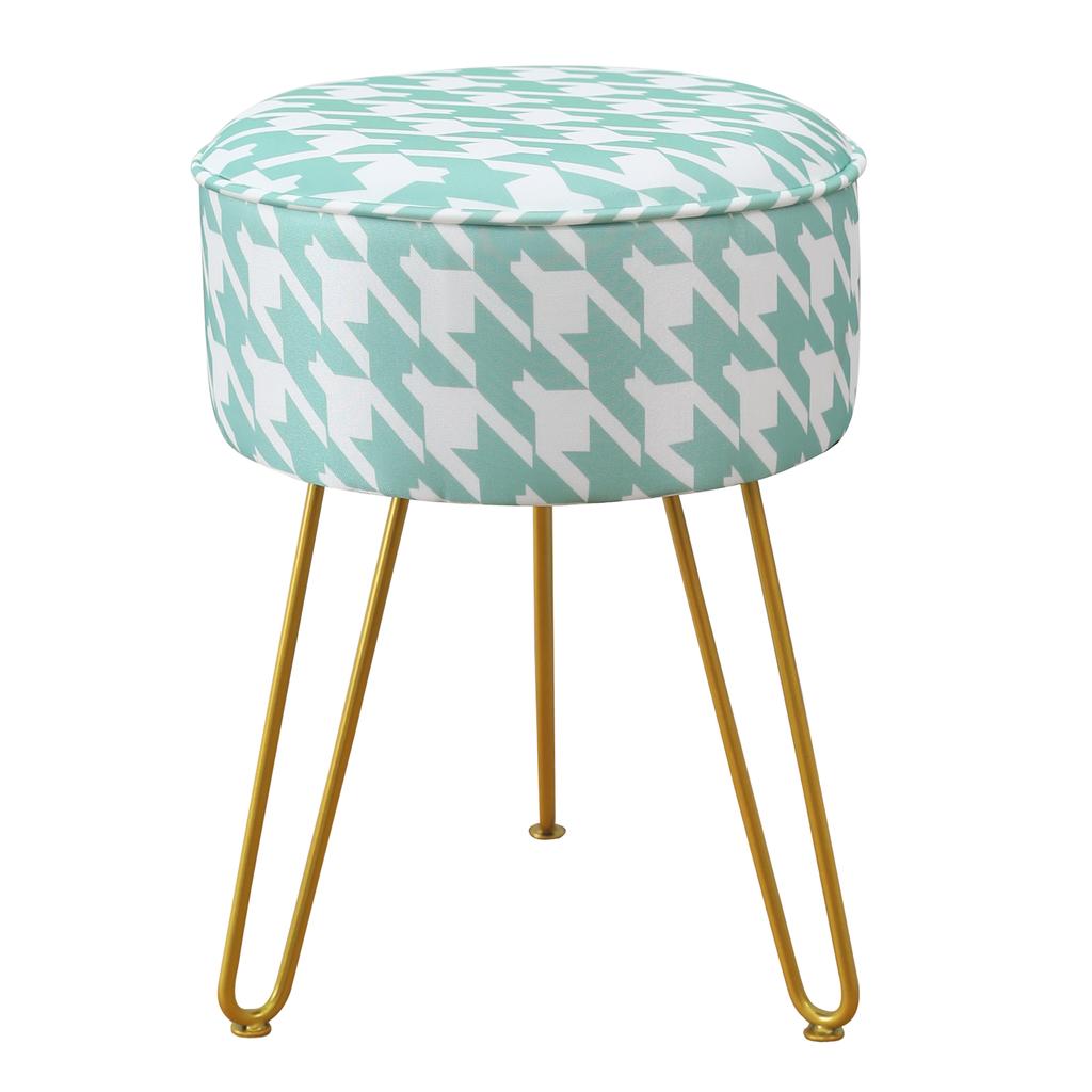 Vanity Stool Chair Round Ice Silk Fabric Ottoman Foot Rest for Makeup Room Living Room Bedroom