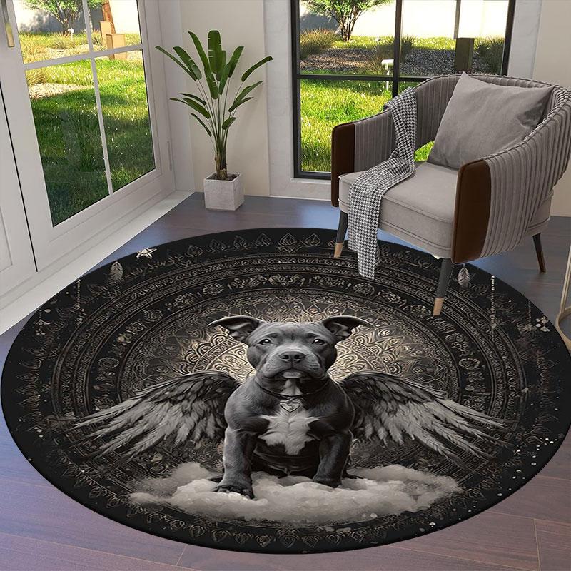 Cute and fantastical puppyRound Area Rug,Carpet Rug for Living Room Bedroom Sofa Playroom Decor,Non-slip Floor Mat