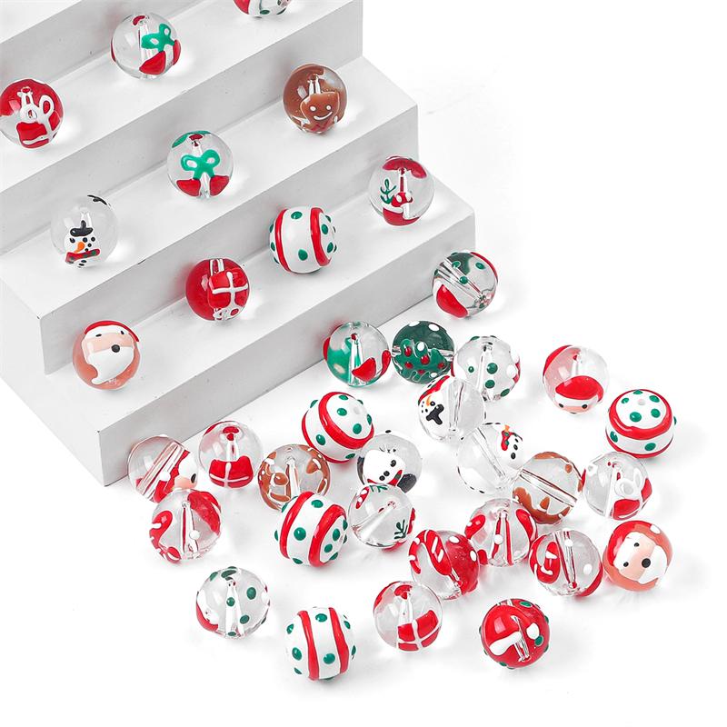Рождественская коллекция Стеклянные бусины Расписанные вручную Забавные цветные шармы Набор из 2 шт. для DIY