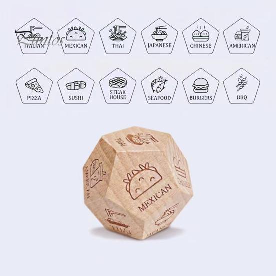 Food Decision Tool 12 Sides Dice Wooden Couple Date Night Ideas Portable Dinner Takeaway Decider Adults Girlfriend Boyfriend Props Choice