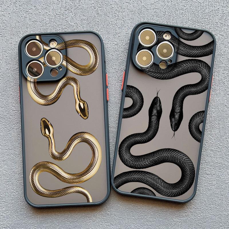 Роскошный черный золотой чехол-змея для IPhone 17 16 Plus 15 14 13 12 11 Pro Max Mini X XR Уникальный дракон Ударопрочная задняя крышка