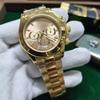 Мужские автоматические часы 40 мм серии Lao Jia Ri Zhi Daytona - Светонакопительные, Водонепроницаемые, Корпус из золотой нержавеющей стали