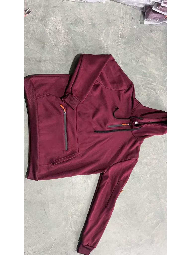 Men's Fleece-Lined Hooded Sweatshirt with Zipper and Multi-Pocket Design for Autumn/Winter Casual Sports Fashion