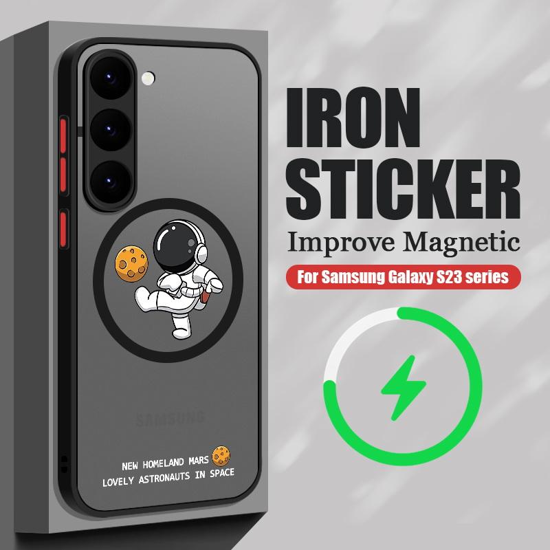 Магнитный чехол для беспроводной зарядки с рисунком астронавта, роскошный противоударный чехол для Samsung A15 A35 A55 A14 S25 S24 Plus S23 S22 Ultra S21 S20 FE